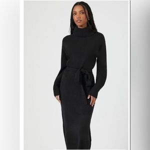 *New black Tie-Waist Turtleneck Sweater Midi Dress size small